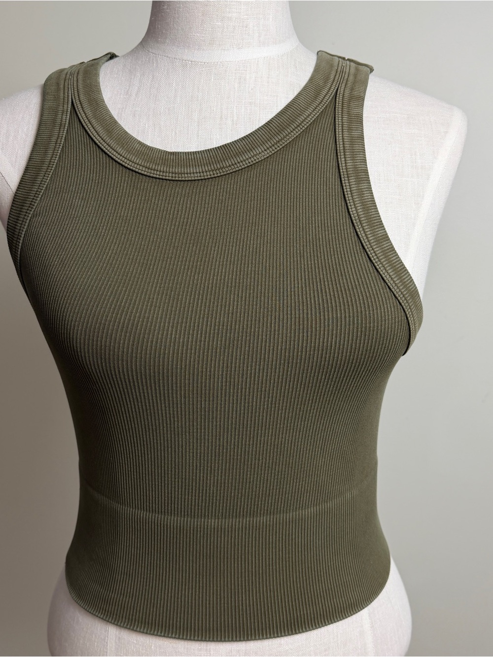 Olive Ribbed Racerback Crop Tank Top